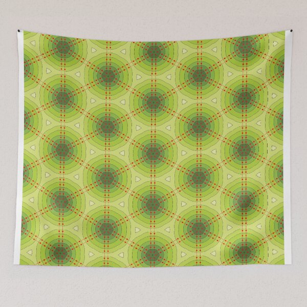Item preview, radial red knots on green designed and sold by ritusdesigns.