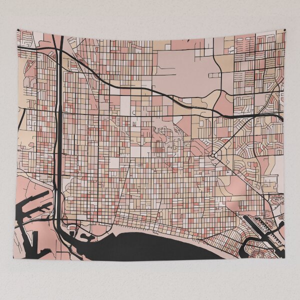 Item preview, Long Beach Map Pattern in Soft Pink Pastels designed and sold by PatternMaps.