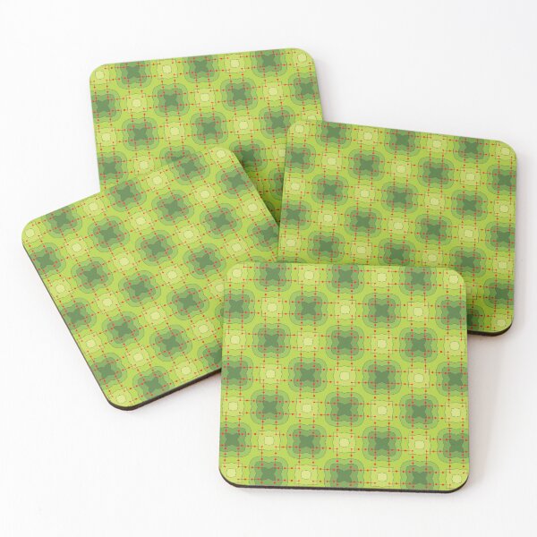 Item preview, squares of red knots on green designed and sold by ritusdesigns.