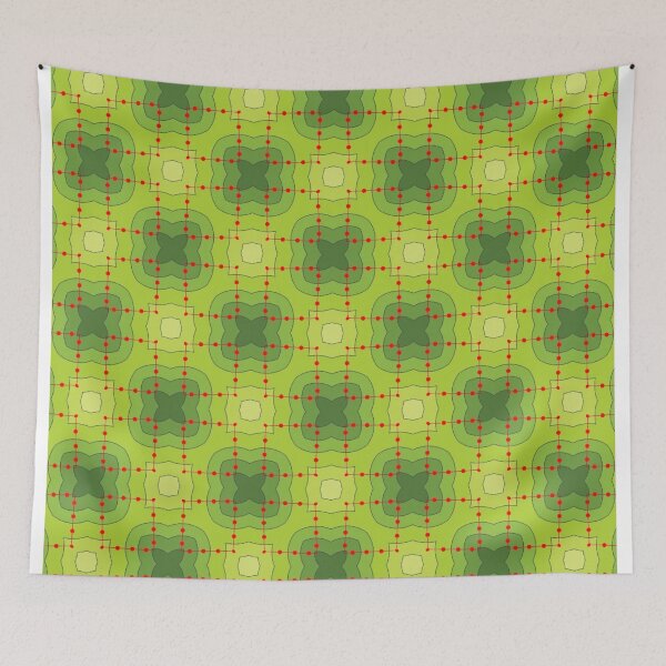 Item preview, squares of red knots on green designed and sold by ritusdesigns.