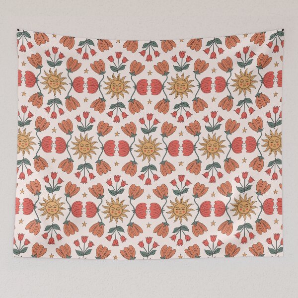 Item preview, Flowers and Sun Boho Seamless Pattern designed and sold by Acim0.