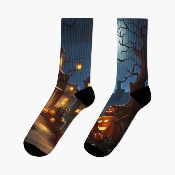Item preview, Halloween haunted house with pumpkins and bats designed and sold by JackFreestone.