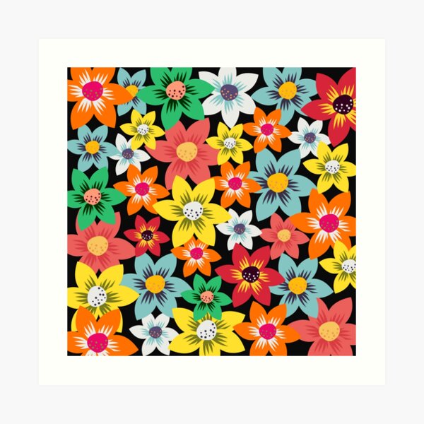 Colorful Floral Scarlet Pimpernel Garden Pattern Art Print