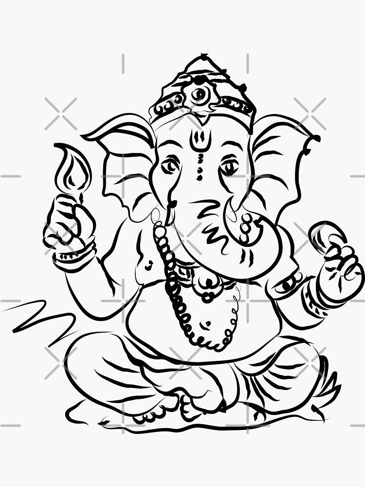 Hindu god ganesha elephant line drawing vector illustration, asian  spiritual symbol, eastern wisdom, yoga, om, aum