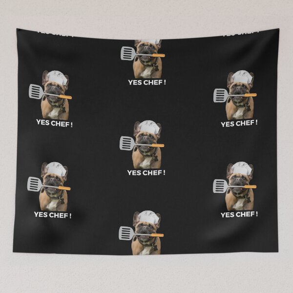 Item preview, French Bulldog cook, wearing chef hat say yes chef designed and sold by Kissudesign.