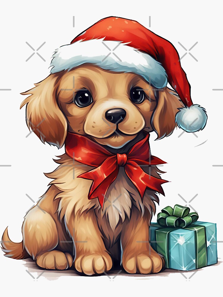 Cute Christmas Dog Wearing a Santa Claus Hat with Christmas Gifts Sticker  for Sale by PoshPeels