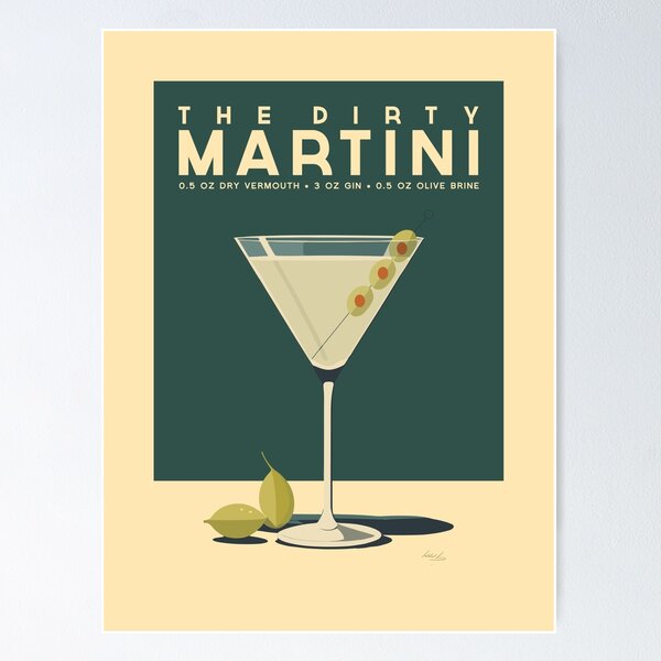 Item preview, Dirty Martini Cocktail Vintage Recipe Poster designed and sold by Vintaprints-co.