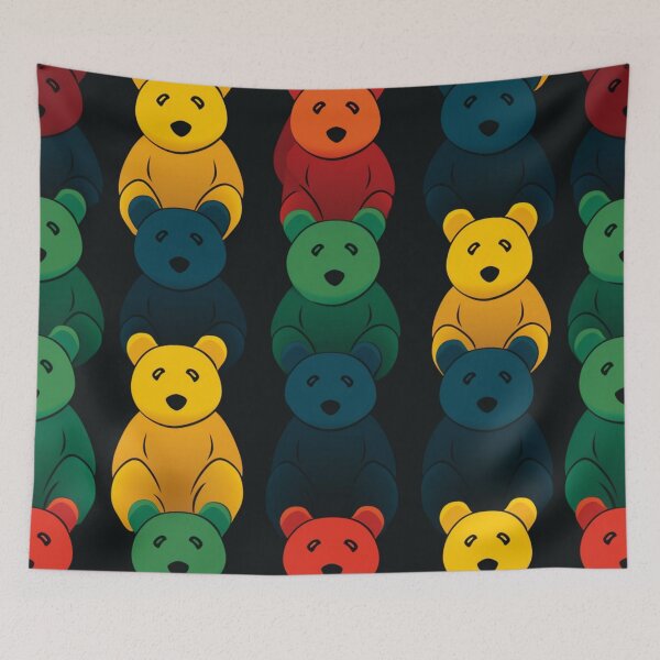 Item preview, Colorful fantasy pattern blue red green turquoise yellow black ornaments teddy bears designed and sold by G-M-Designs.