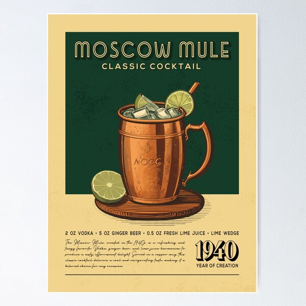 Item preview, Moscow Mule Cocktail Vintage Recipe Poster designed and sold by Vintaprints-co.