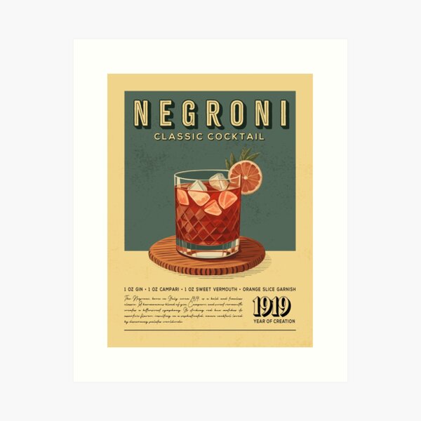 Item preview, Negroni Cocktail Vintage Recipe Poster designed and sold by Vintaprints-co.