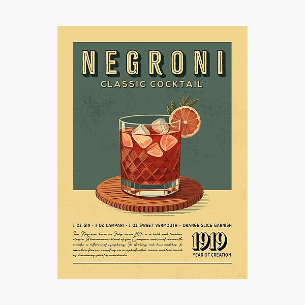 Item preview, Negroni Cocktail Vintage Recipe Poster designed and sold by Vintaprints-co.