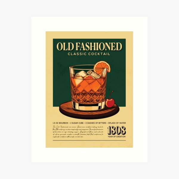 Item preview, Old Fashioned Cocktail Vintage Recipe Poster designed and sold by Vintaprints-co.