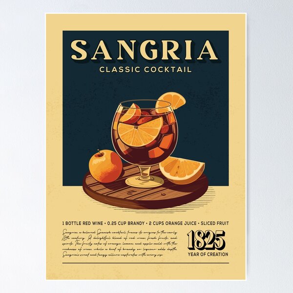 Item preview, Sangria Cocktail Vintage Recipe Poster designed and sold by Vintaprints-co.