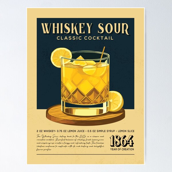 Item preview, Whiskey-Sour-Cocktail-Vintage-Rezept-Poster designed and sold by Vintaprints-co.