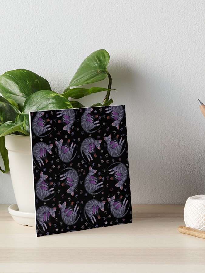 Thumbnail 1 of 2, Art Board Print, Playing with poison pattern - Dark tabby Cat - Halloween design designed and sold by FelineEmporium.