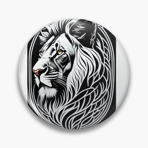 Item preview, lion head and only facing front, glaring, black and white, designed and sold by SHIVSHANKAR SHIVSHANKAR.