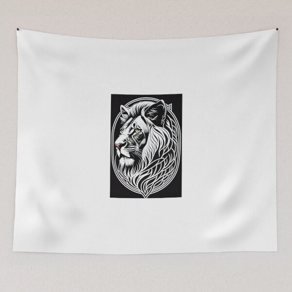 Item preview, lion head and only facing front, glaring, black and white, designed and sold by SHIVSHANKAR SHIVSHANKAR.