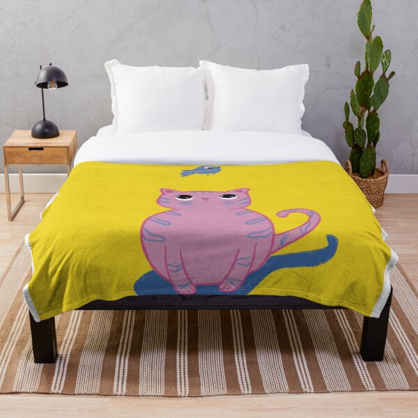 Item preview, Pájaro azul gato rosa, arte de la pared, decoración de la habitación de los niños, arte de la guardería, minimalista, propietario amante del gato, ilustración del gato, decoración del arte de la pared, cartel designed and sold by ZagackaYo.