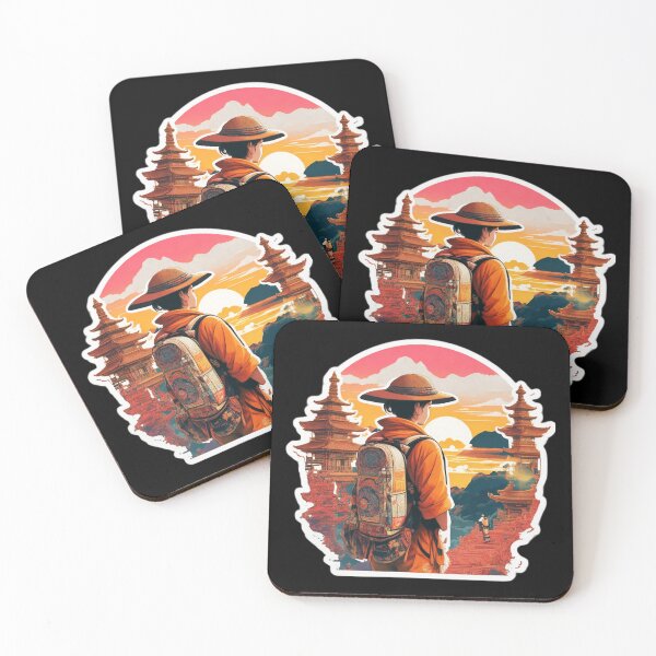 Item preview, Girl Backpacker Watching Sunset over Asian Pagoda designed and sold by Ridiculam Toga.