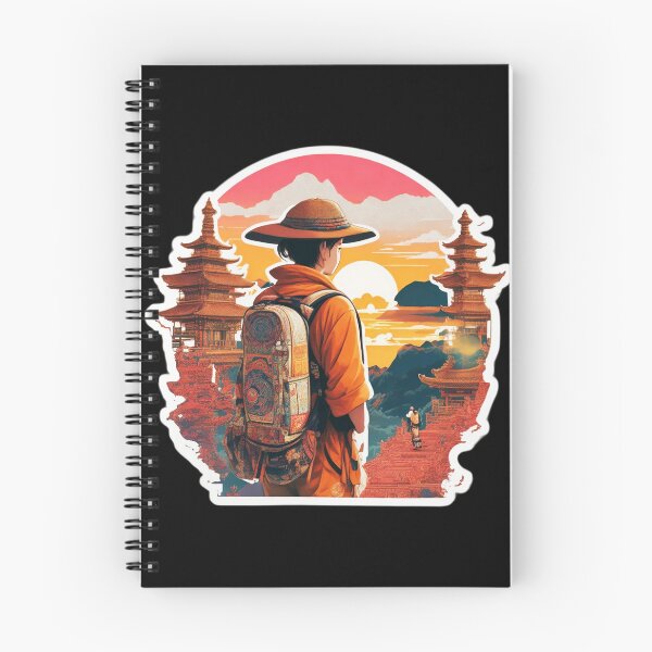 Item preview, Girl Backpacker Watching Sunset over Asian Pagoda designed and sold by Ridiculam Toga.