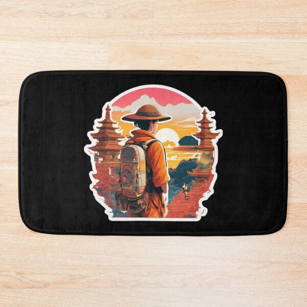 Item preview, Girl Backpacker Watching Sunset over Asian Pagoda designed and sold by Ridiculam Toga.