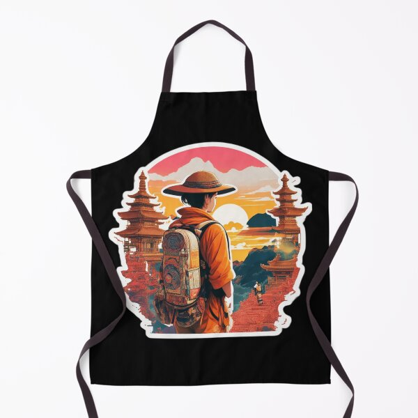 Item preview, Girl Backpacker Watching Sunset over Asian Pagoda designed and sold by Ridiculam Toga.