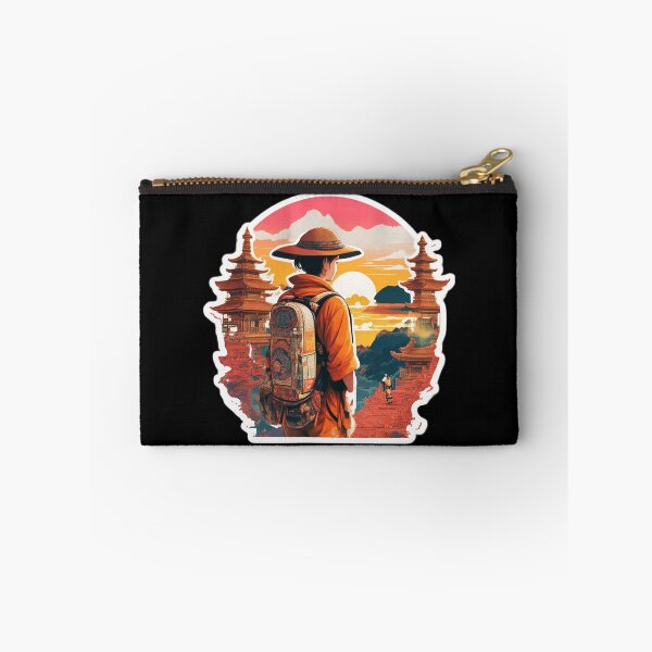Item preview, Girl Backpacker Watching Sunset over Asian Pagoda designed and sold by Ridiculam Toga.