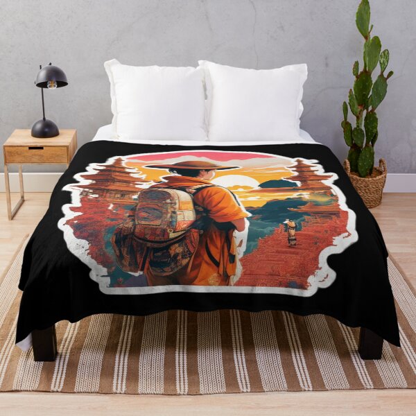 Item preview, Girl Backpacker Watching Sunset over Asian Pagoda designed and sold by Ridiculam Toga.