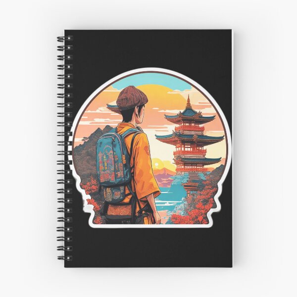 Item preview, Boy Backpacker Watching Sunset over Asian Pagoda designed and sold by Ridiculam Toga.