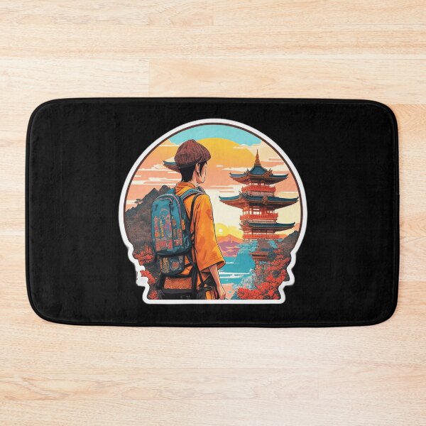 Item preview, Boy Backpacker Watching Sunset over Asian Pagoda designed and sold by Ridiculam Toga.