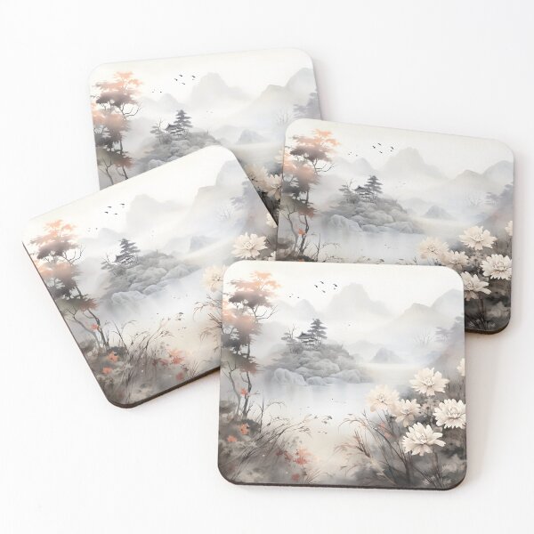 Item preview, foggy bottom and flowers in the meadow, illustration canvas prints designed and sold by aiartbay.