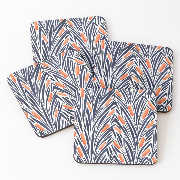 Item preview, modern botanical - cattails - collection "lake life" - orange and navy blue designed and sold by RenattaZare.