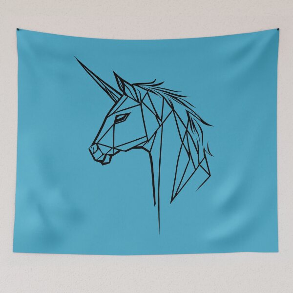 Item preview, Black Line Unicorn Viking Blue BG designed and sold by DiscoGypsyFish.