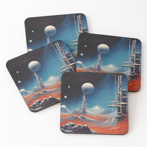 Item preview, Futuristic Cosmic Landscape of Extraterrestrial Surface with Futuristic Buildings, Planets and Shining Stars designed and sold by Je-we.