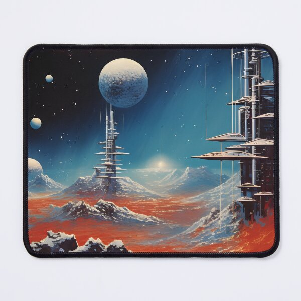 Item preview, Futuristic Cosmic Landscape of Extraterrestrial Surface with Futuristic Buildings, Planets and Shining Stars designed and sold by Je-we.