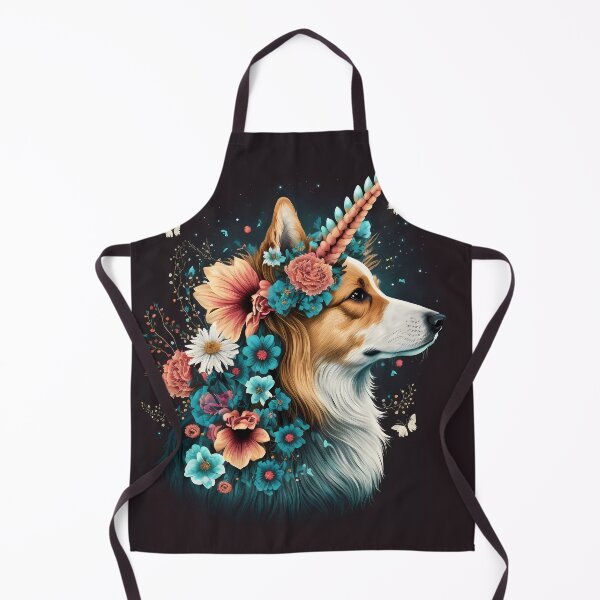 Item preview, “Unicorn Dog & Vintage Minimalist Flowers.” designed and sold by Art-Vortex-fr.
