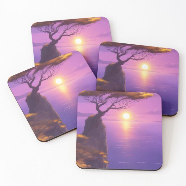 Item preview, Lone anime tree at sea under twin sun designed and sold by MartialArtisan.