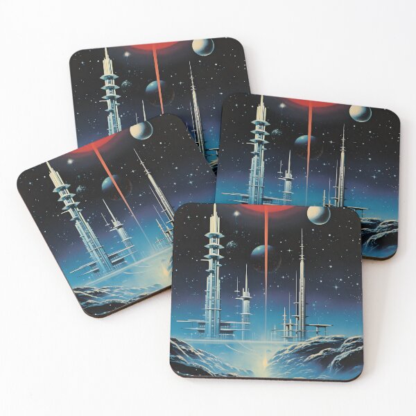 Item preview, Futuristic Cosmic Landscape of Extraterrestrial Surface with Futuristic Buildings, Planets and Shining Stars designed and sold by Je-we.