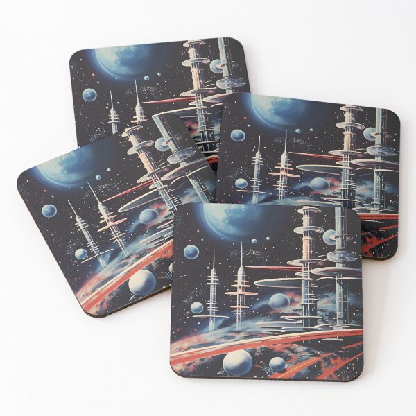 Item preview, Futuristic Cosmic Landscape of Extraterrestrial Surface with Futuristic Buildings, Planets and Shining Stars designed and sold by Je-we.