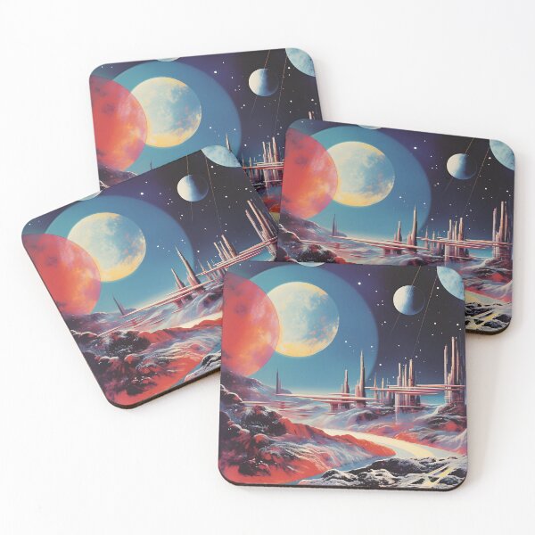 Item preview, Futuristic Cosmic Landscape of Extraterrestrial Surface with Futuristic Buildings, Rocky Canyon, Planets and Shining Stars designed and sold by Je-we.
