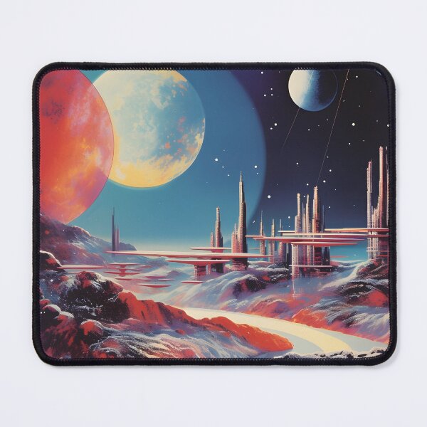 Item preview, Futuristic Cosmic Landscape of Extraterrestrial Surface with Futuristic Buildings, Rocky Canyon, Planets and Shining Stars designed and sold by Je-we.