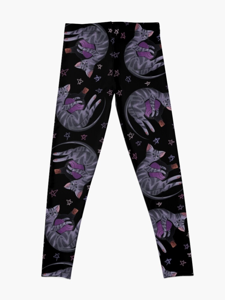 Thumbnail 4 of 5, Leggings, Playing with poison pattern - Dark tabby Cat - Halloween design designed and sold by FelineEmporium.