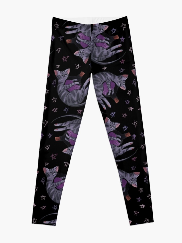 Thumbnail 3 of 5, Leggings, Playing with poison pattern - Dark tabby Cat - Halloween design designed and sold by FelineEmporium.