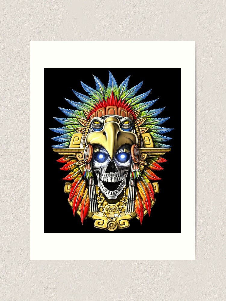 Aztec Warrior Skull Mask Native Indian Mexican Art Print by