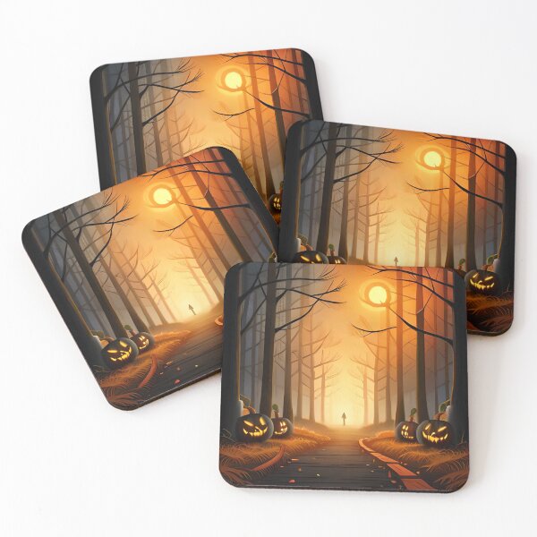 Item preview, Haunted Forest Path with Twisted Trees and Glowing Jack-o'-Lanterns designed and sold by yourfavdraw.