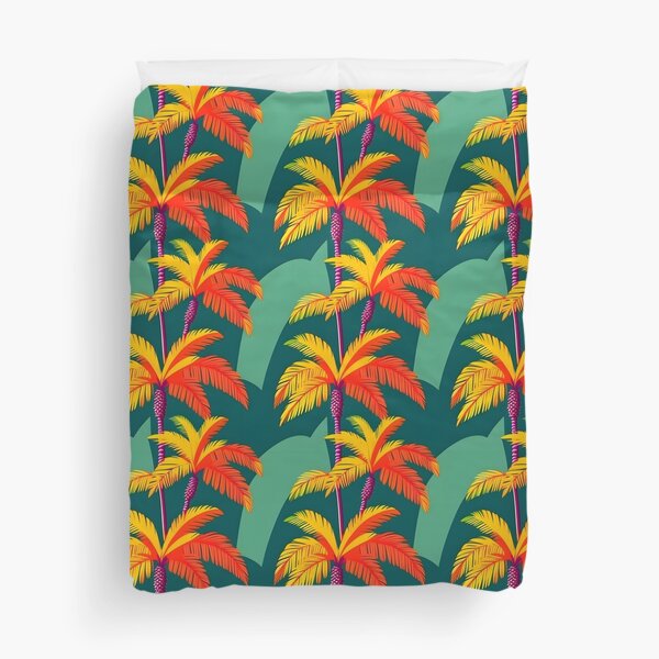 Vista previa del artículo con la obra « Un patrón de palmera de inspiración vintage, colores retro, Un patrón de palmera de inspiración vintage con colores retro y líneas atrevidas.», diseñado y vendido por Patternomania.
