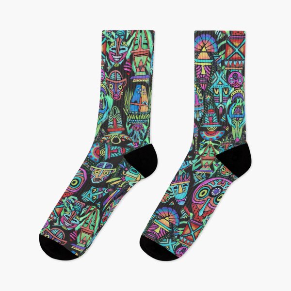 Item preview, jungle.deep. tribal hand drawn pattern, monstera, masks  designed and sold by Soulape.