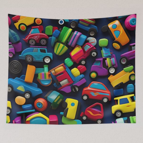 Item preview, Colorful fantasy pattern orange yellow red purple turquoise green black ornaments cars designed and sold by G-M-Designs.