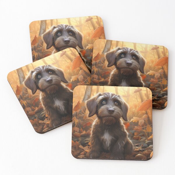 Item preview, Wirehaired Pointing Griffon Puppy in Autumn designed and sold by ZenEverAI.