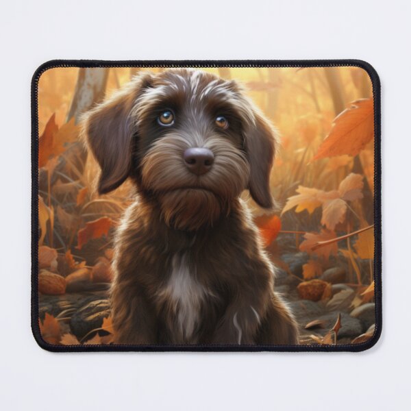Item preview, Wirehaired Pointing Griffon Puppy in Autumn designed and sold by ZenEverAI.